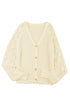Bishop Sleeve V-Neck Drop Shoulder Button Front Knit Cardigan Sweater